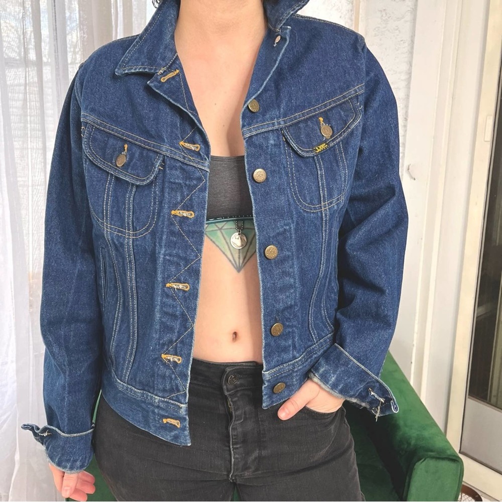 VTG Early 70s Ms Lee Riders  Union Made Denim Trucker Jean Jacket Dark Wash S/M
